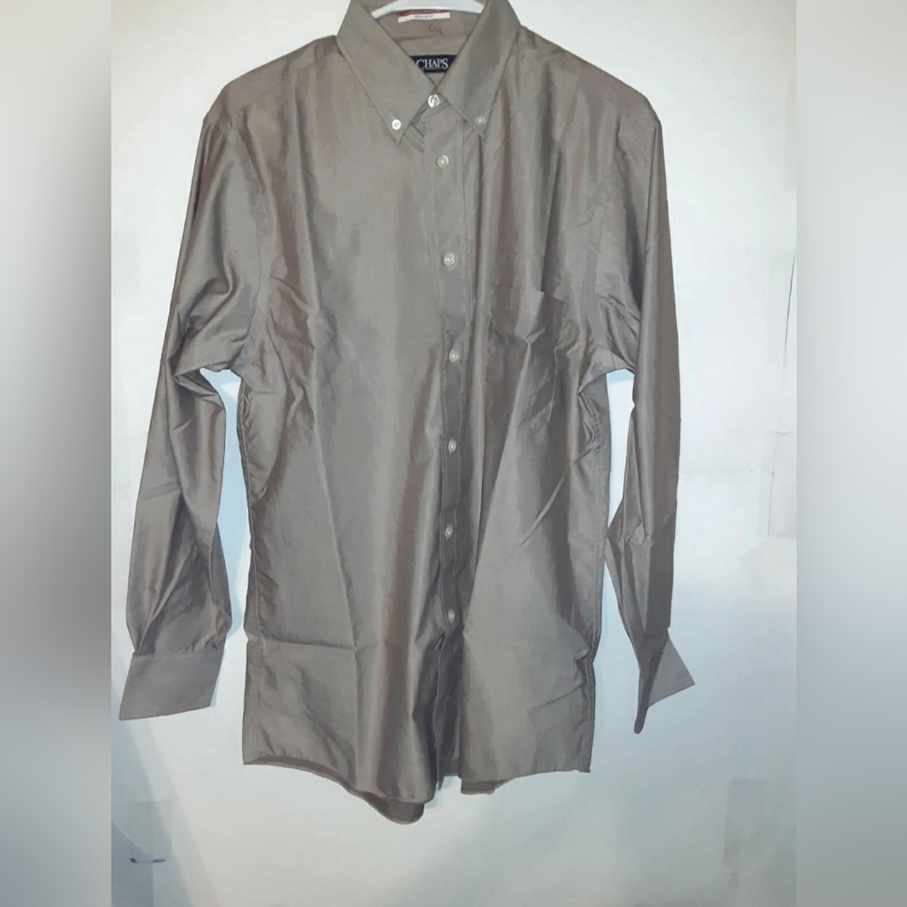 Chaps Mens Shirt Long Sleeve Brown Button Up Shirt Size 15 15 1/2 32/33